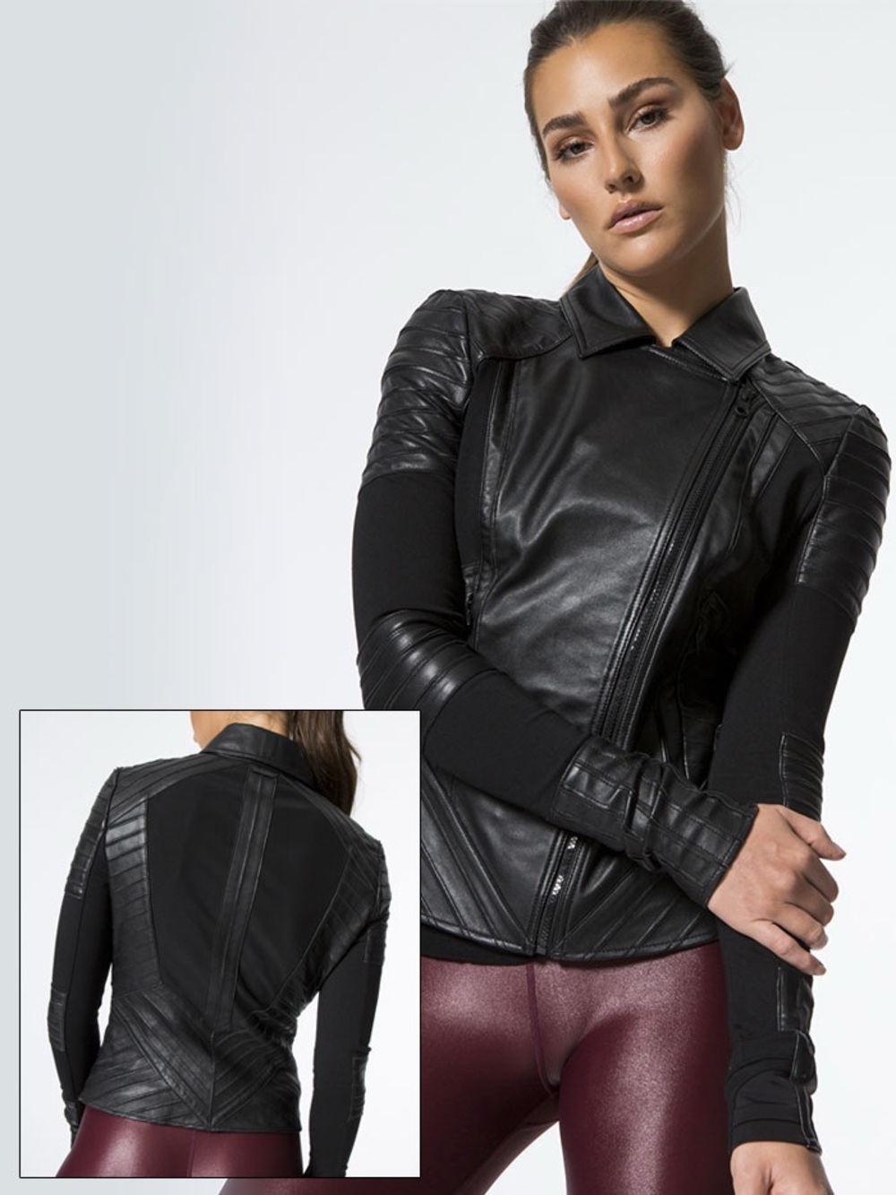 Blanc Noir Quilted Genuine Leather Moto Jacket - Black - Size S